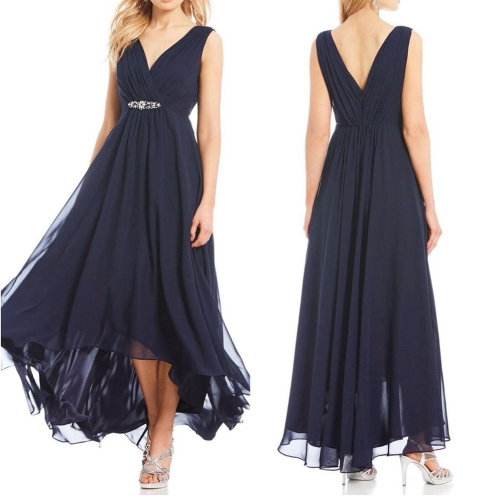 NEW Eliza J Embellished Jewel Rhinestone
High/Low Chiffon Dress Navy Blue size 4
